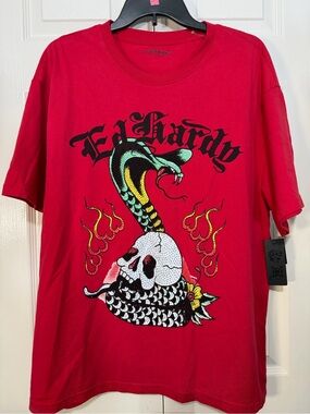 Ed Hardy‎ Men’s Red Graphic Skull & Snake Tee